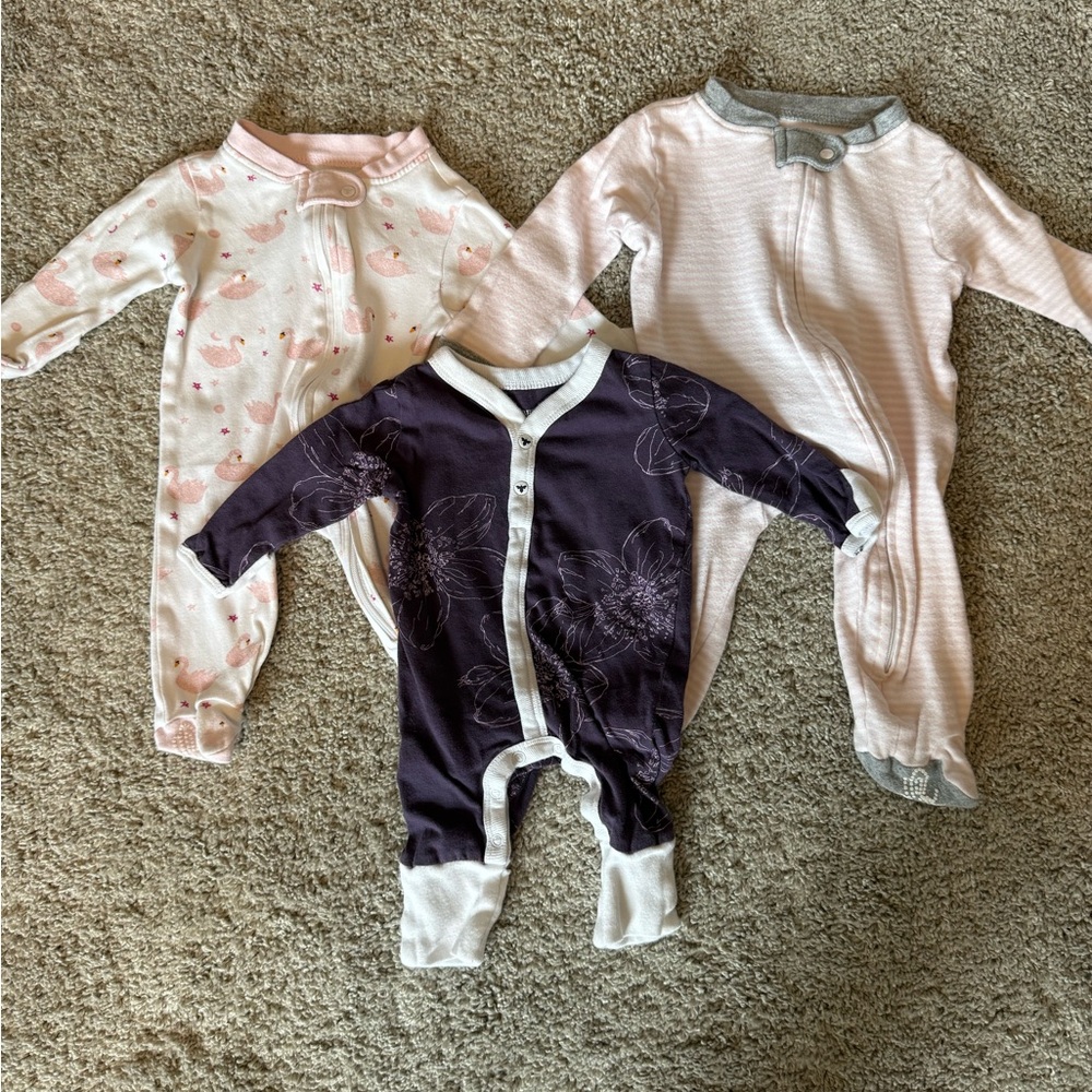 Burt's Bees Baby Footies - Pink, Purple, and Gray